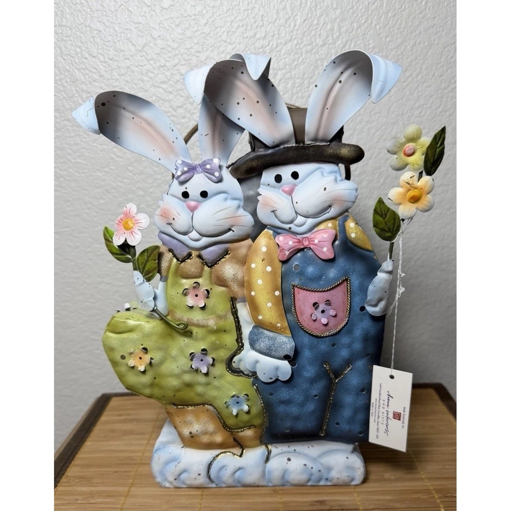 Vintage Home Interiors Metal Bunny Couple Easter Tea Light Luminary Lantern - Picture 6 of 8